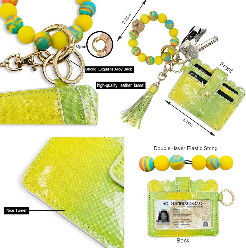 TSNSOEEO Keychain Wallet Wristlet Small Credit Card Holder Bracelet Key Chain Purse Bangle Tassel Beads Key Rings for Women - Image 3